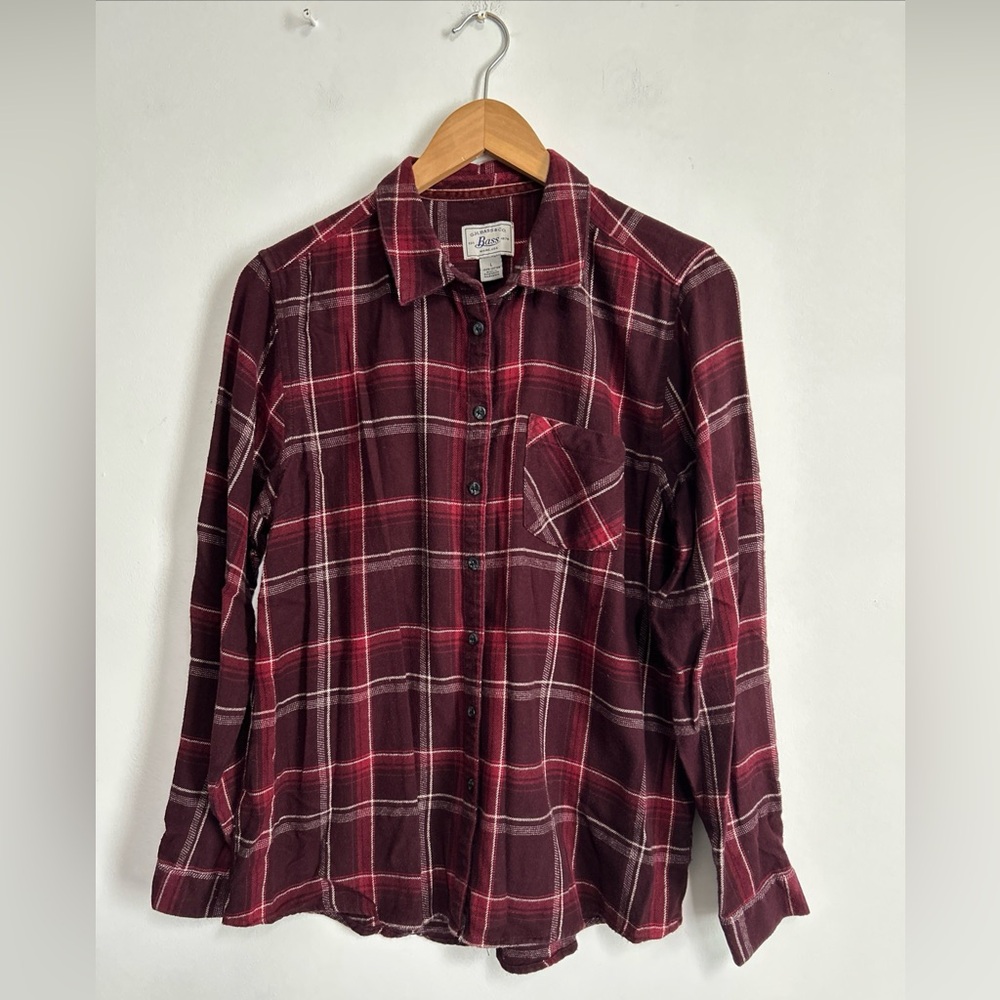 G.H. BASS Women’s Large Button Down‎ Shirt Top Flannel Plaid Outdoor Cotton